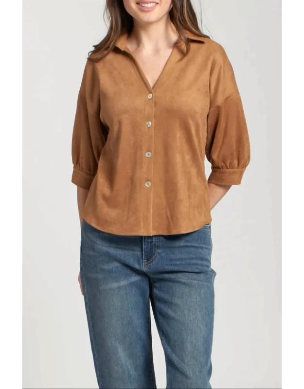 Faux Suede Blouson Blouse