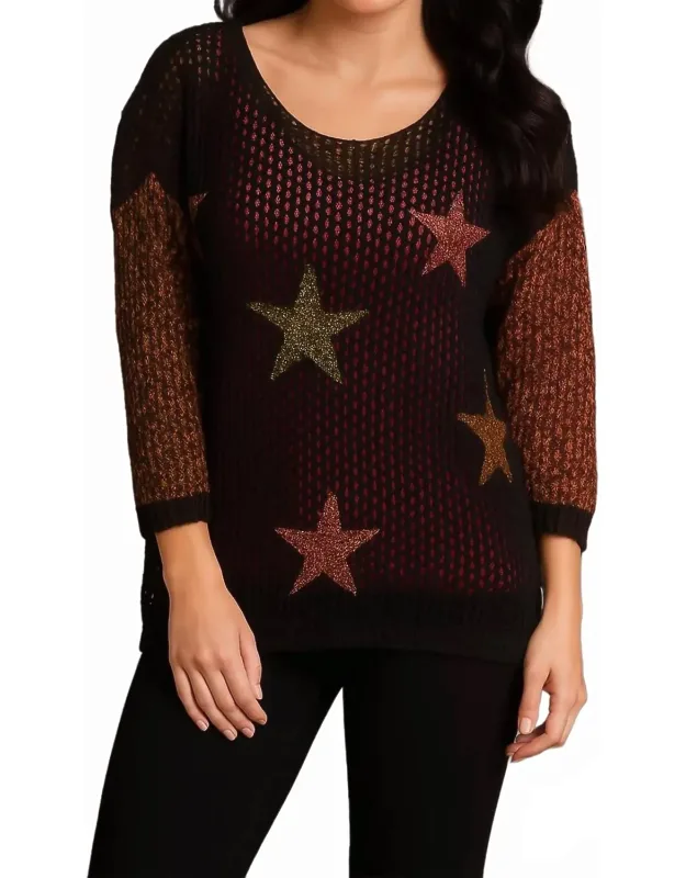Crochet Star Crew Long Sleeve Top