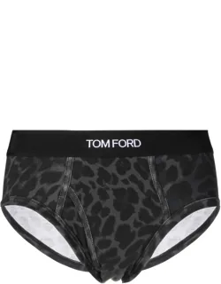 Logo-band Leopard-print Briefs