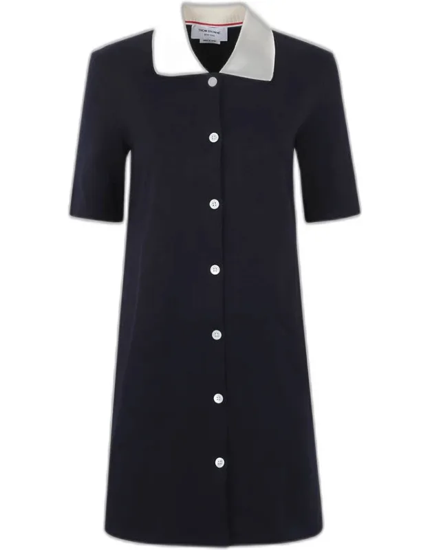 Short Sleeve Polo Dress With Contrast Rib Trim