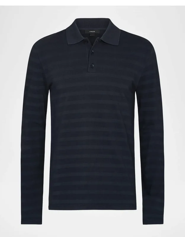 Jacquard Stripe Long-sleeve Polo Shirt
