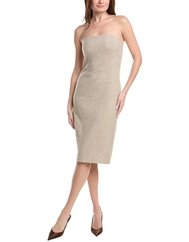 Strapless Column Wool-blend Midi Dress