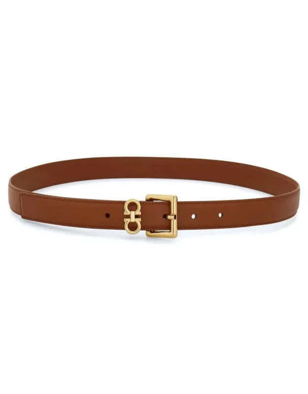 Double Gancini Square Buckle Leather Belt