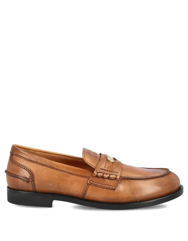 Vintage-effect Leather Penny Loafers