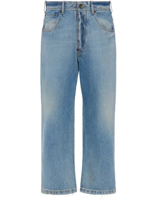 Washed Denim Straight-leg Cropped Jeans