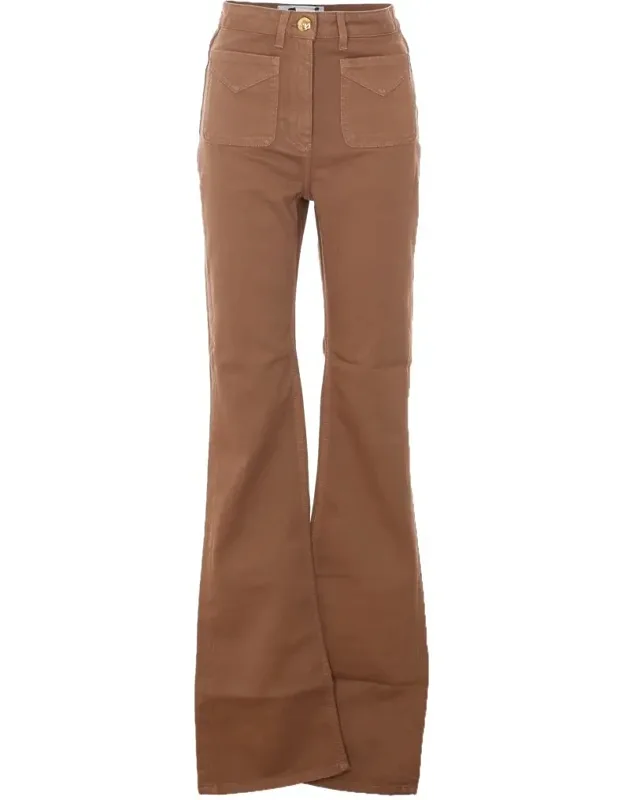 Elisabetta Franchi Trousers, Zip And Button Closure, High Waist, Pockets, Straight And Slim Fit
