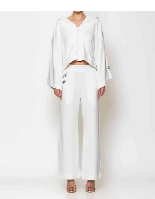 Eye Embroidered Terry Cotton Blouse And Pants Set