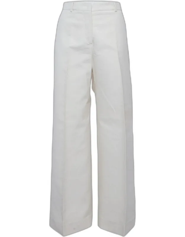 Cream Gabardine Wide Leg Pants