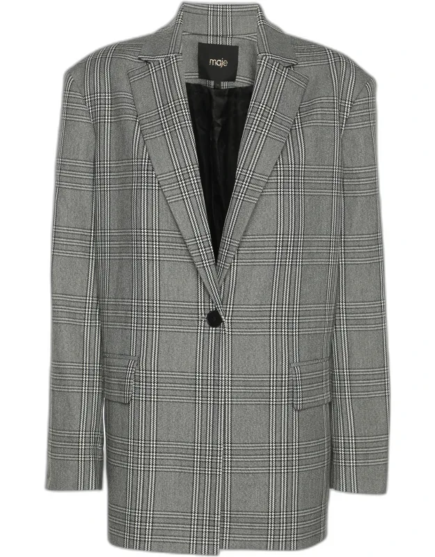 Checked Gabbardine Single Breasted Blazer