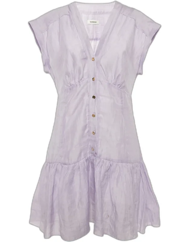 Linen Blend V-neck Mini Dress