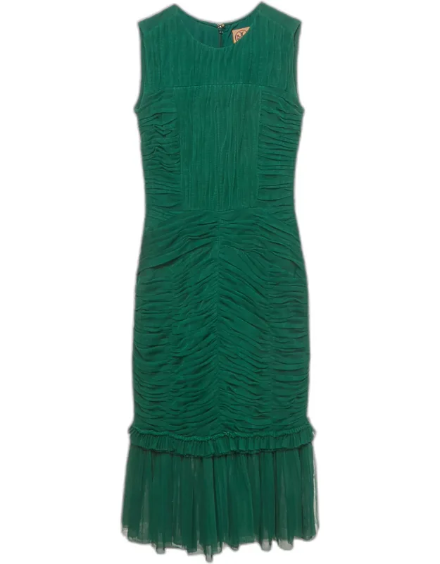 Mesh Rushed Midi Dress