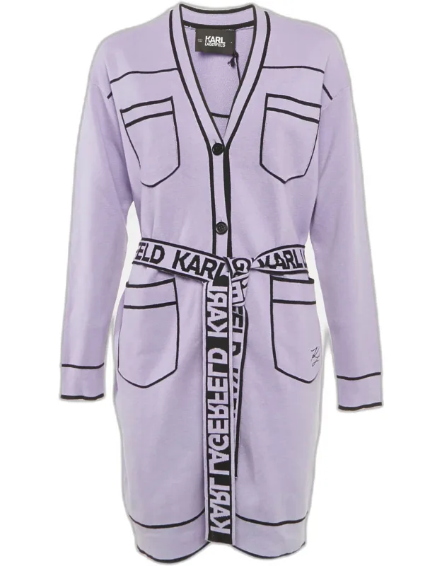 Wool Blend Logo Belted Cardigan