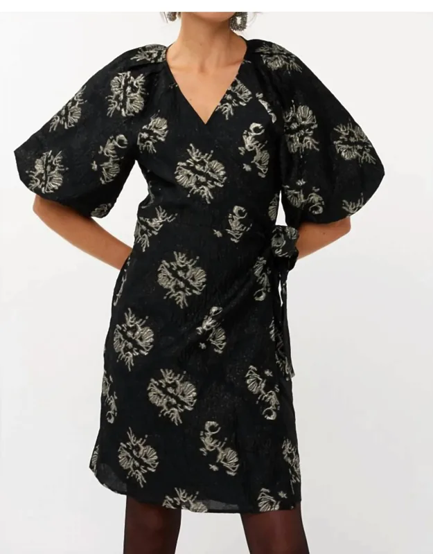 Jacquard Puff Sleeve Dress