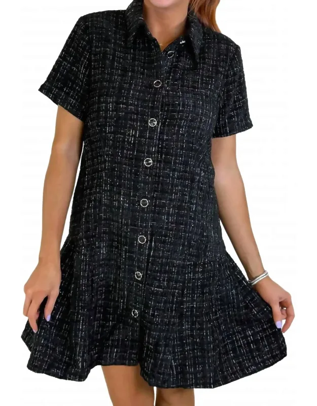 Pleated Buttons Mini Dress