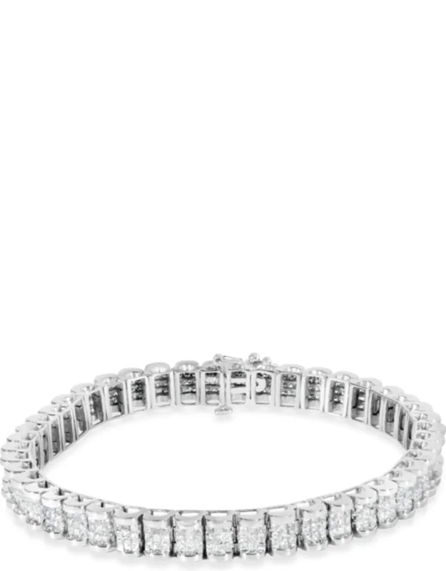 14k White Gold 5.00 Cttw Invisible Set Princess-cut Diamond Belt And Buckle Tennis Bracelet