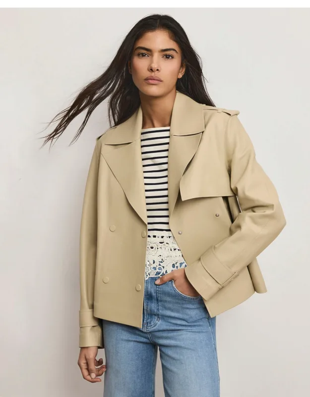Cropped Leather Trench Coat