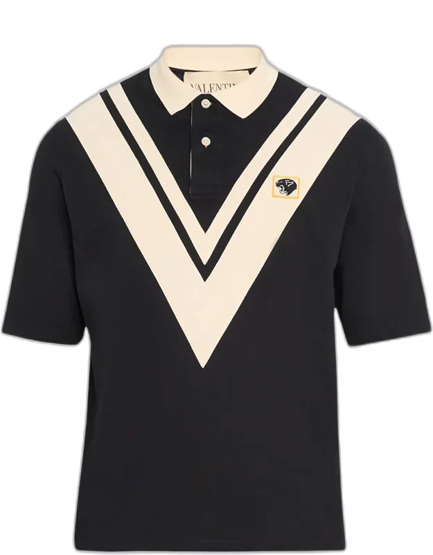 Inlaid V Cotton Polo Shirt With Panther Patch