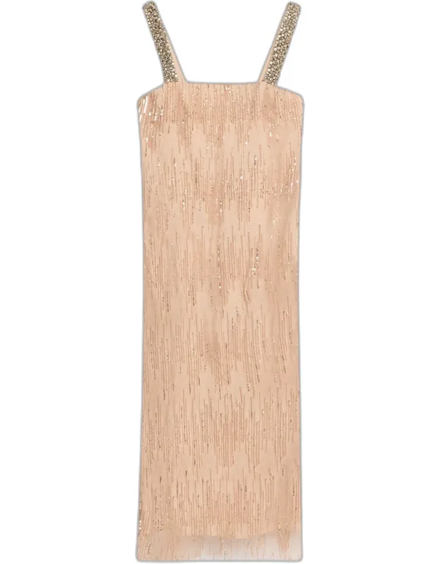 Bead & Sequin-embroidered Tulle Midi Dress
