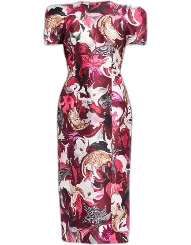 Floral-print Midi Sheath Dress