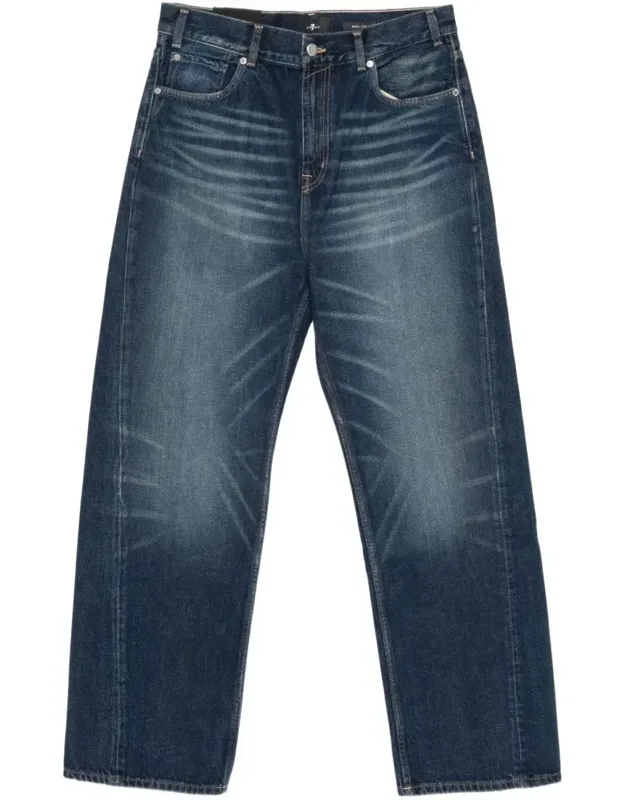 Jeans - Black Cotton Denim Trousers, Dark Blue Faded Wash