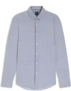 Boss Printed Slim-fit Shirt In Performance-stretch Jersey - Light Blue