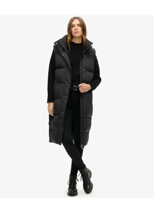 Classic Logo Badge Longline Hooded Puffer Gilets