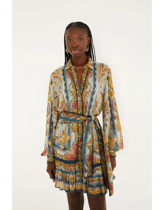 Mosaic Garden Belted Mini Dress