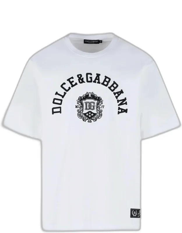 T-shirt With Ribbed Crew Neck And Contrast Maxi Front Embroidery