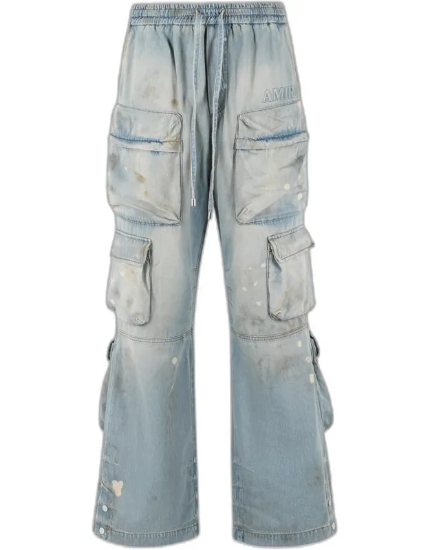 Light Blue Cotton Cargo Jeans