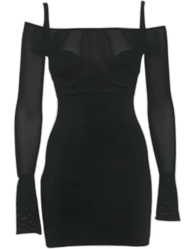 Jersey And Mesh Corset Detail Mini Dress