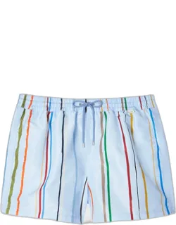Light Blue 'painted Stripe' Swim Shorts