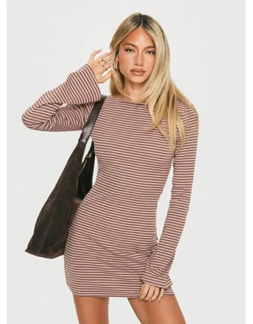 Bryanna Long Sleeve Mini Dress With Stripe Print And Good Stretch