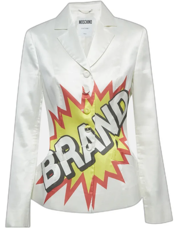 White Brand Print Cotton Blend Blazer