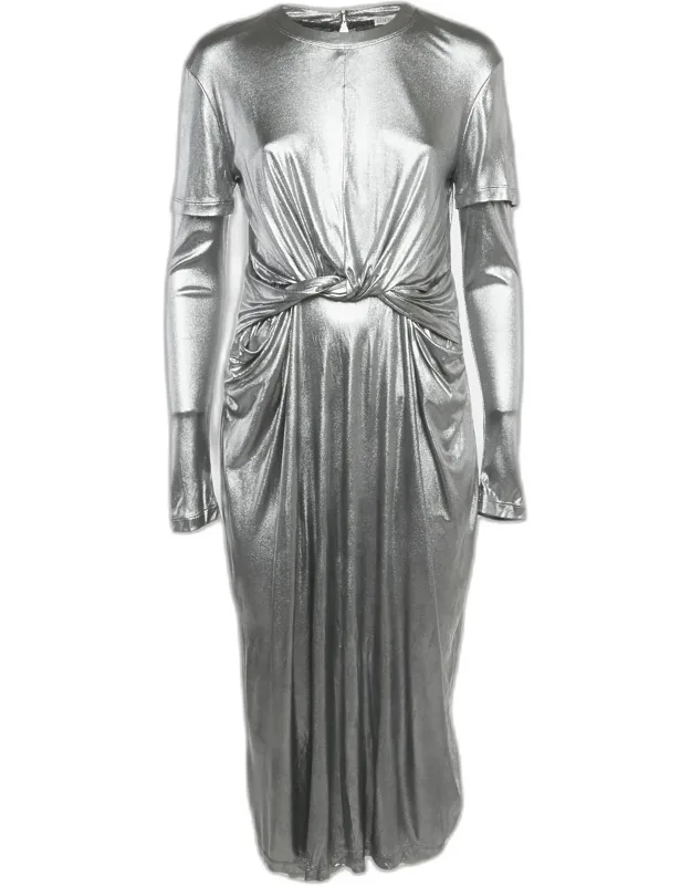 Silver Jersey Draped Cut-out Maxi Dress