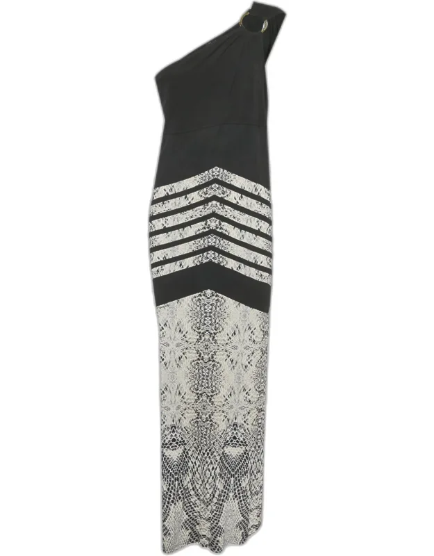 Snake Print Jersey One Shoulder Maxi Dress