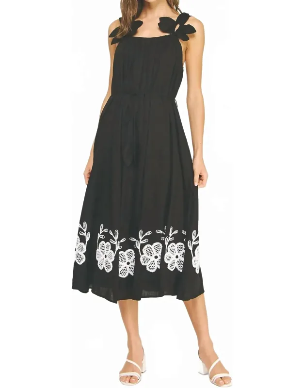 Flower Petal Detail Embroidered Linen Dress