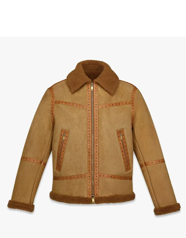 Suede Shearling And Monogram Print Leather Jacket