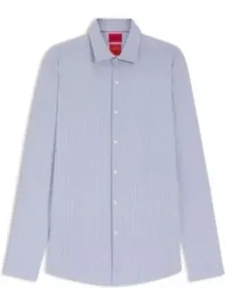 Hugo Printed Slim-fit Shirt In Performance-stretch Jersey - Great For Business Looks