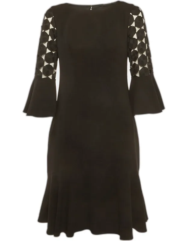 Lace Sleeve Crepe Short Dress