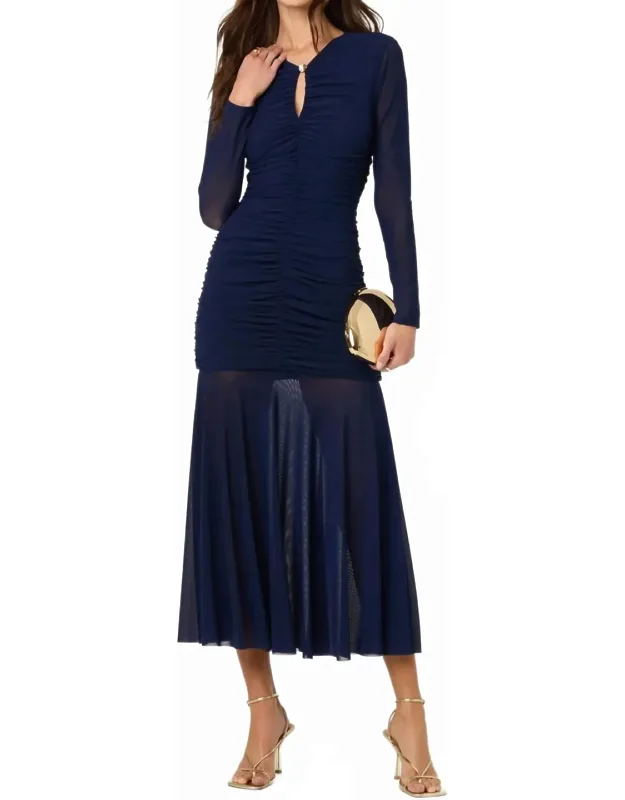 Ruched Long Sleeve Midi Dress