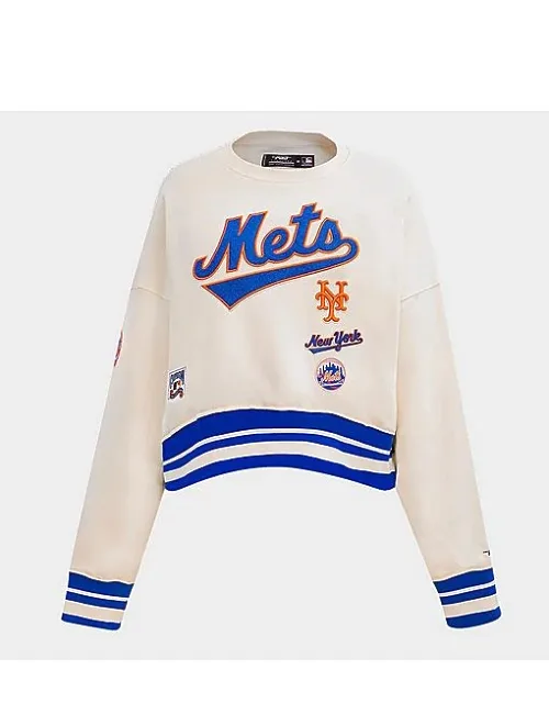 New York Mets Mlb Retro Classic Rib Fleece Crewneck Sweatshirt