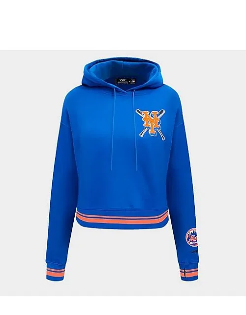 New York Mets Mlb Mashup Rib Cropped Pullover Hoodie
