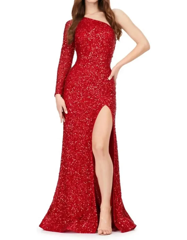 One Shoulder Sleeve Prom Dress