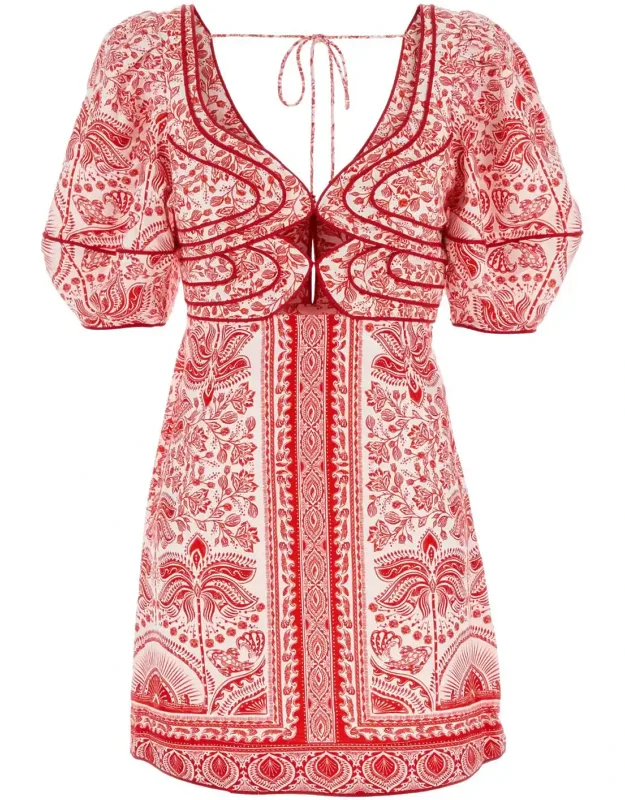 Embroidered Linen Blend Mini Dress