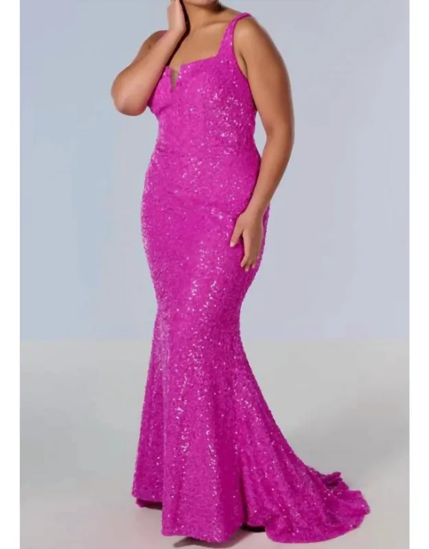 Notched Neck Sequin Prom Dress