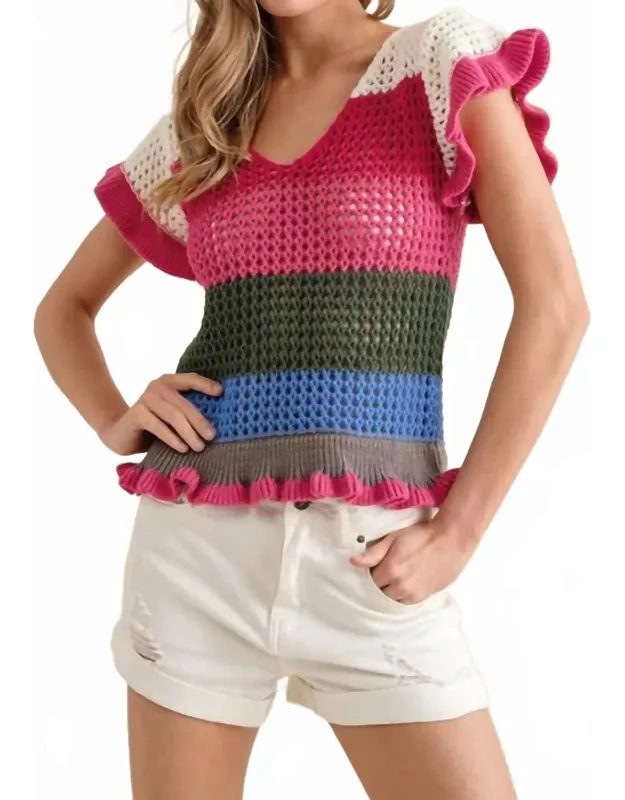 Crochet Ruffle Knit Sweater