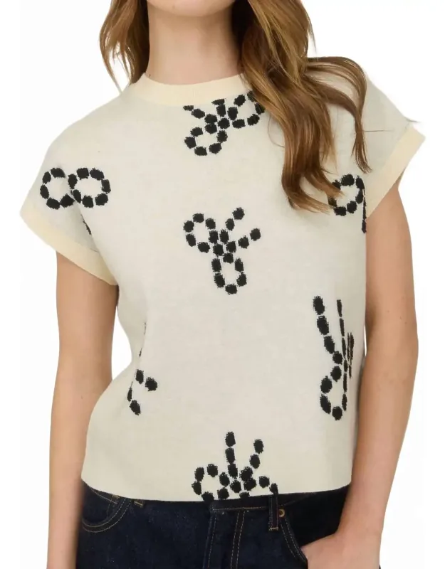 Bow Pattern Short Sleeve Sweater