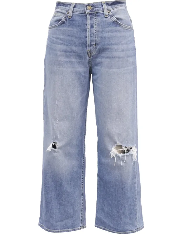 Distressed Cropped Flared Jeans