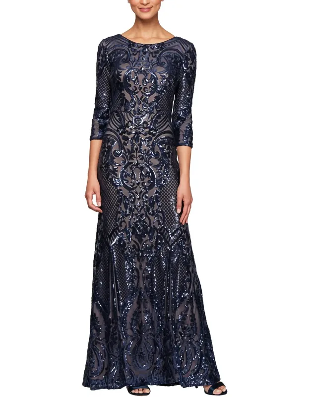 Sequin 3/4 Sleeve Mermaid Dress
