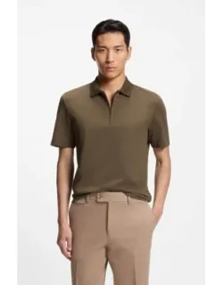 Boss Cotton-silk Polo Shirt With Zip Neck - Geometric Jacquard